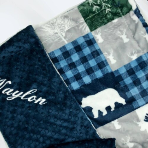 Baby Boy Personalized Woodland Blanket Navy Blue Woodland Etsy