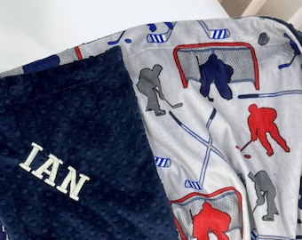 Personalized Hockey Baby Blanket: Minky Sports Nursery Decor