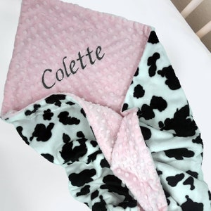 Personalized Baby Blanket, Black White Cow Print Name Blanket for Newborns, Babies & Toddlers – Receiving, Nursery, Baby Shower Gift