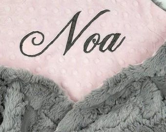 Personalized Luxe Cuddle Minky Baby Blanket: Glacier Gray, Double-Sided, Soft