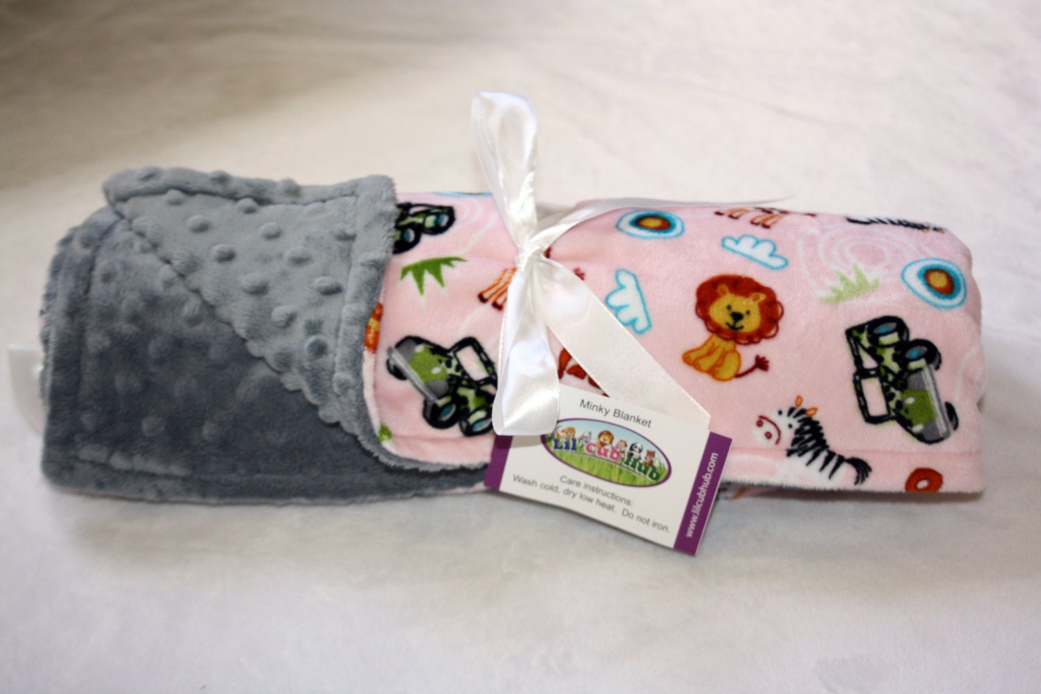 Lil Cub Hub Print Minky Medium Baby Blanket Pink Safari Jungle Animal 29X35
