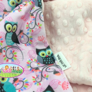 Owl Personalized Minky Baby Blanket for Girls, Owl Theme Nursery, Owl Baby Shower Gift for New Baby Girl, Lovey, Stroller and Toddler Sizes