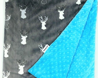 Woodland Deer Antler Baby Blanket: Personalized Minky Newborn Gift