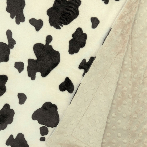 Brown Highland Cowhide Farm Minky Personalized Blanket for Newborn Unisex Baby Shower or Nursery Decor