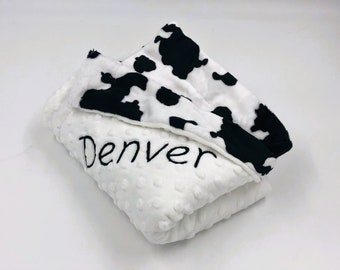 Personalized Cow Print Minky Baby Blanket: Unisex Farm Nursery Gift