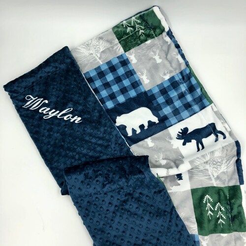 Baby Boy Blanketpersonalized Monogram Minky Blanketnavy Grey Etsy