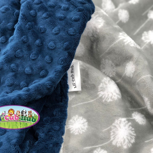 Personalized Minky Baby Blanket, Gray Dandelion Flowers for Baby Girl Newborns, Babies & Toddlers – Stroller, Receiving Nursery, Baby Gift