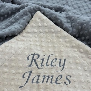 Personalized Minky Baby Blanket, Gray Dimple Dot Double-Sided Soft Blanket for Newborn Gender Neautral Stroller Blanket, Baby Shower Gift
