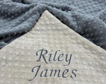 Personalized Gray Dimple Dot Minky Baby Blanket - Double-Sided Newborn Blanket