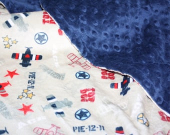 Vintage Airplane Minky Baby Blanket: Aviation Nursery Decor