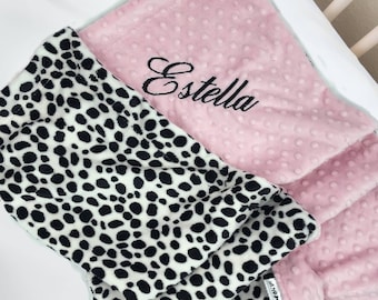 Personalized Dalmatian Minky Baby Blanket: Double-Sided Girl Shower Gift