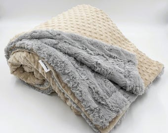 Personalized Luxe Cuddle Minky Blanket: Grey Hide Throw, New Mom Gift