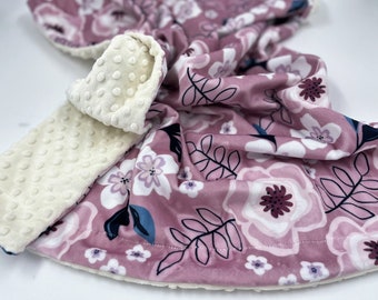 Woodland Blush Rose Magnolia Flower Blanket Personalized with Name for New Baby Girl Gift Shower