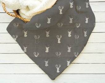 Deer Antler Baby Blanket: Personalized Grey Minky Lovey