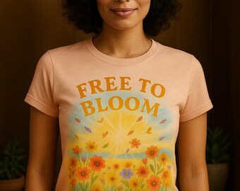 Floral Print T-Shirt, Free to Bloom Design, Nature Lover Tee