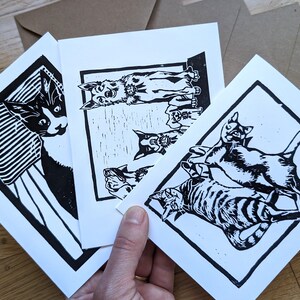 Blockprint Art Grußkartenvielfalt im 3er Pack - Hunde und Katzen // Briefpapier mit Umschlägen
