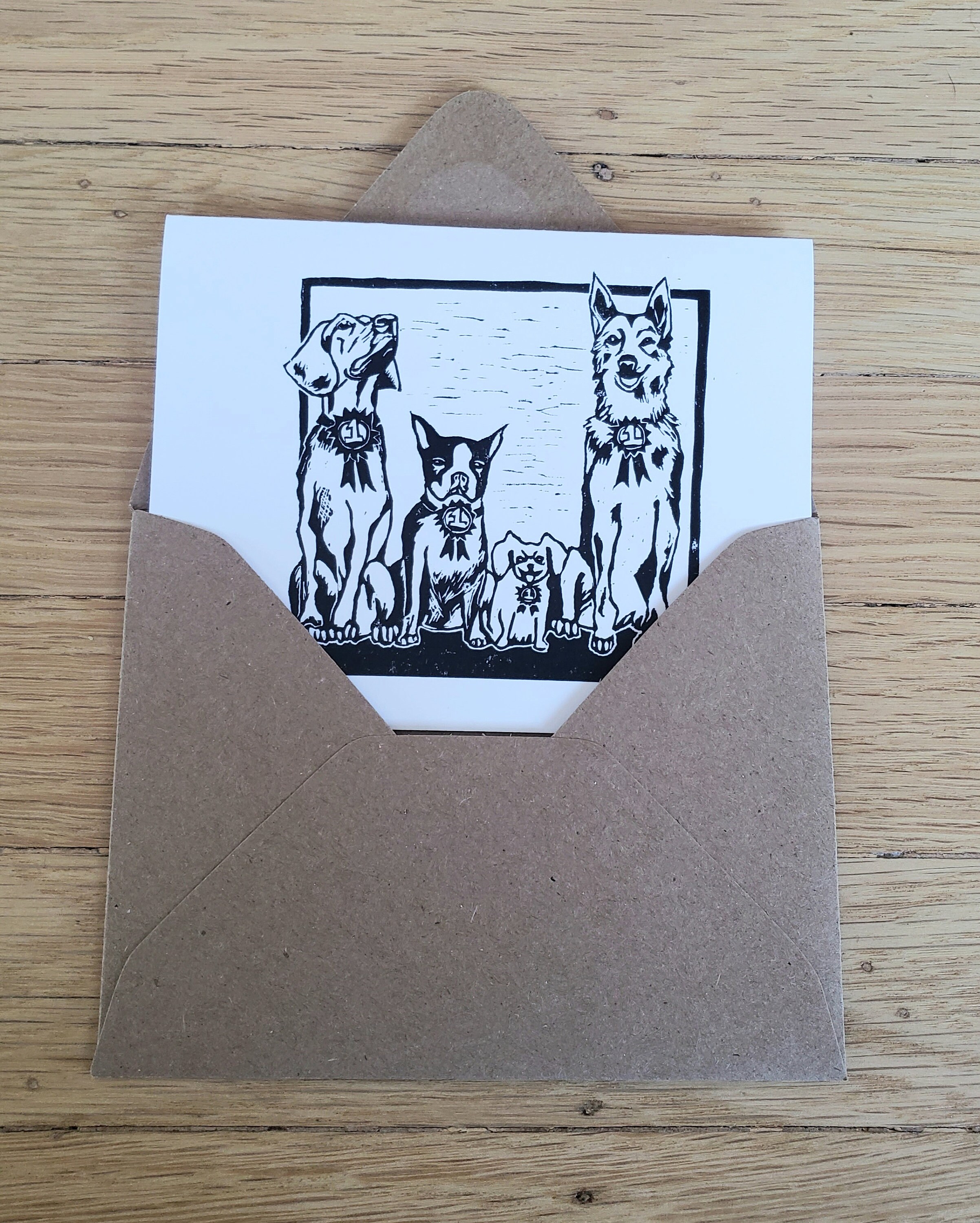 Block Print Art Note Card Variety 3-pack - Cats and Dogs // Stationery ...
