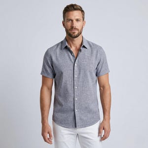 Camicia da uomo a maniche corte con bottoni / Top estivo leggero in poliestere