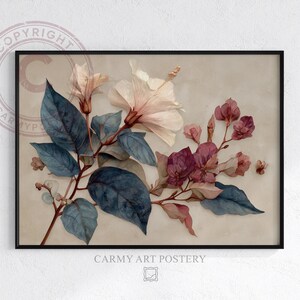 Vintage-Botanik-Druckvorlage – Dezente Blumenkunst, Gemälde mit Blüten im Cottagecore-Stil, zarte Aquarellstudie, weiche Blätter im Landhausstil (digital, 1325)