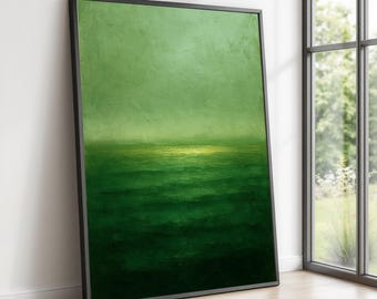 緑の抽象画アートプリント：ロスコスタイルのオリーブセージカラー