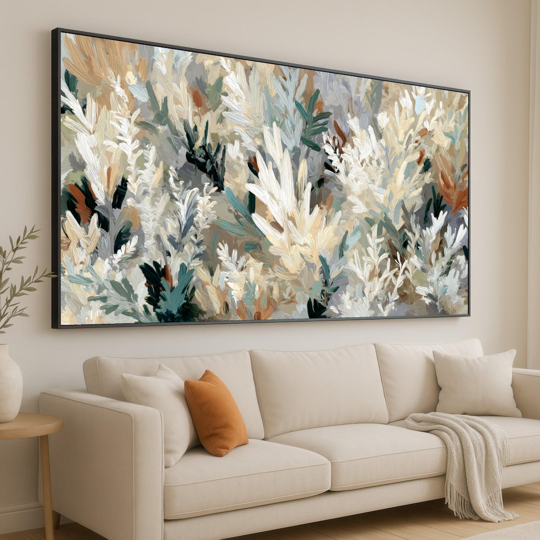 Neutral Botanical Canvas Wall Art, Abstract Floral Painting, Rustic ...