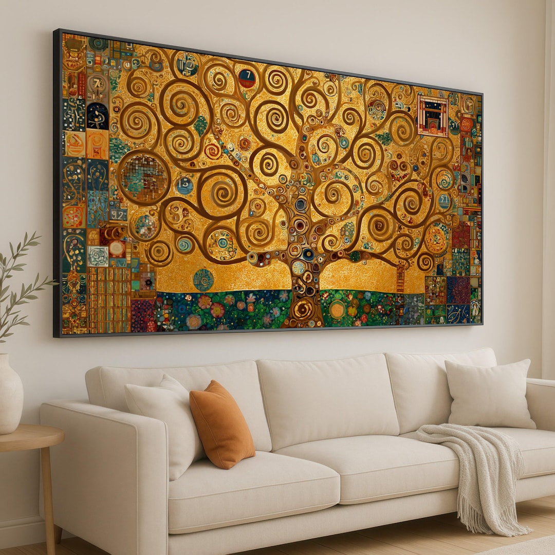 Gustav Klimt Tree of Life Canvas, Gold Spiral Tree Wall Art, Abstract ...