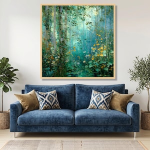 Mystieke bosstroom canvas, Gustav Klimt bloemen natuur kunst aan de muur, rustige bosrijke scène, klaar om op te hangen canvasdecoratie afbeelding 6
