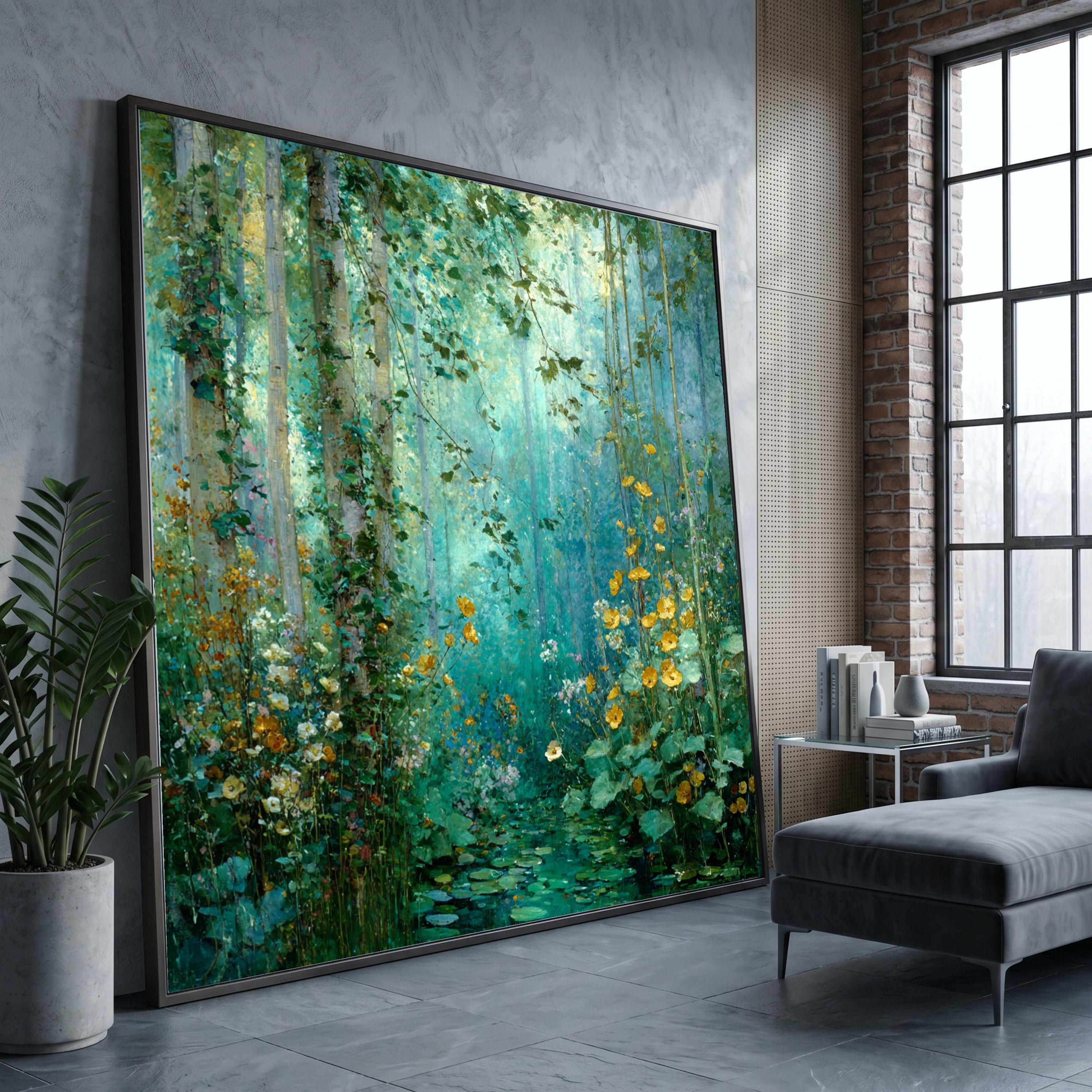 Mystical Forest Stream Canvas, Gustav Klimt Floral Nature Wall Art
