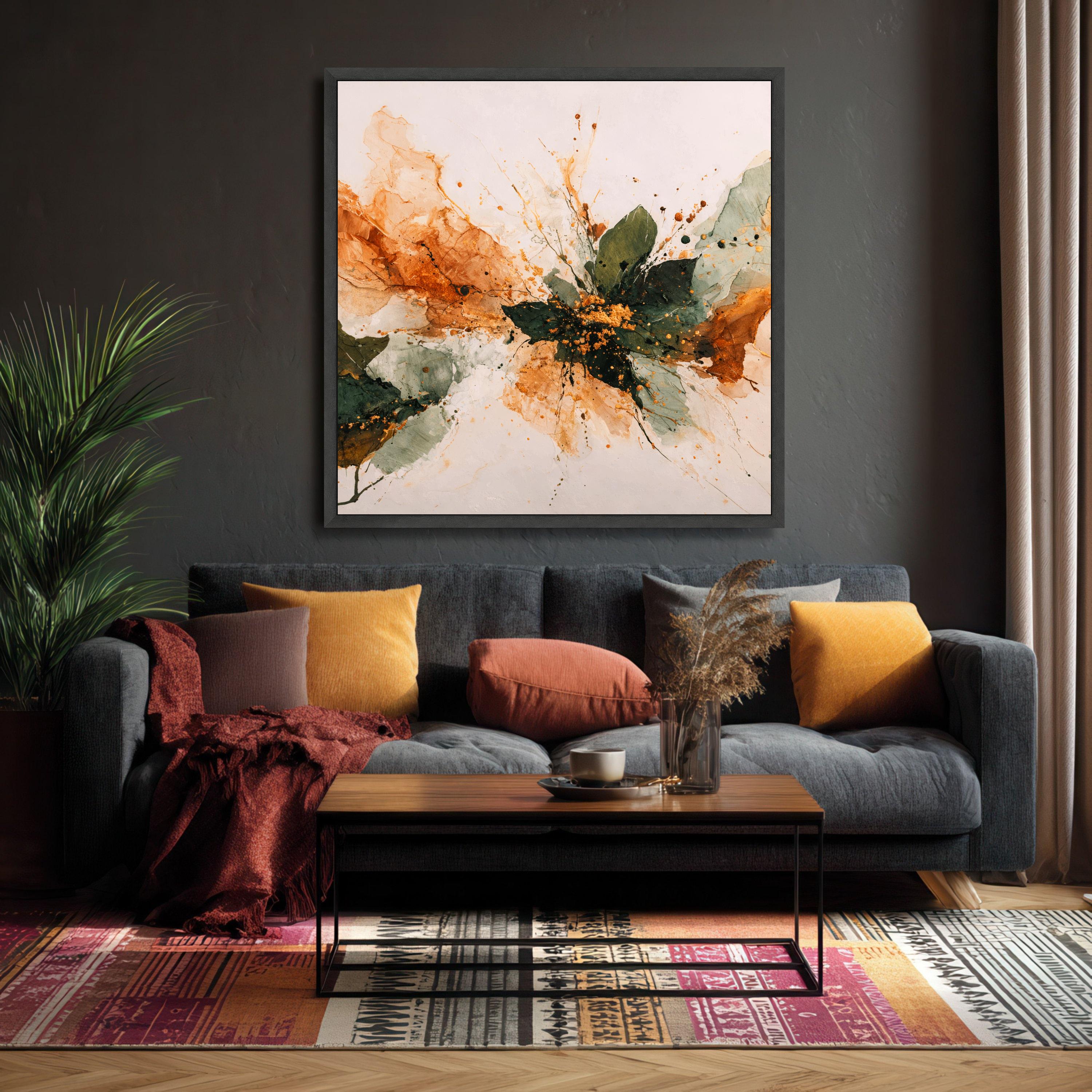 Abstract Floral Explosion Canvas, Earth Tone Wall Art, Modern Botanical