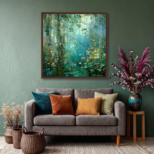 Mystieke bosstroom canvas, Gustav Klimt bloemen natuur kunst aan de muur, rustige bosrijke scène, klaar om op te hangen canvasdecoratie afbeelding 7