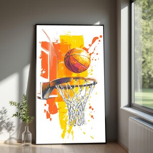 Dynamic Basketball Hoop Canvas, Sports Wall Art, Modern Basketball Canvas, Athletic Game Decor, Urban Sports Room Decoration