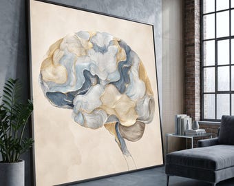 Abstract Brain Art Canvas, Modern Scientific Wall Decor, Anatomy Illustration Canvas, Organic Shape Canvas, Home Office Wall Art