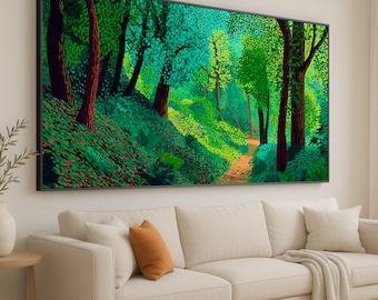 Levendig bospaddoek, kleurrijk boslandschap, natuurcanvas, interieurschildering