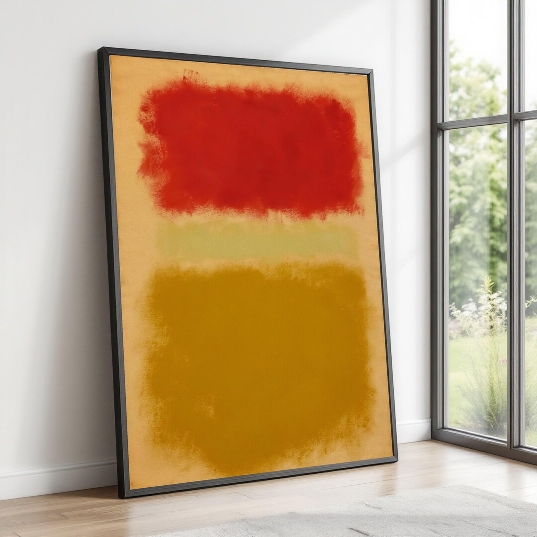 Abstract Color Block Canvas Wall Art, Modern Red and Mustard Yellow ...