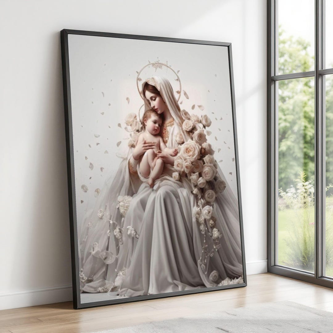 Madonna and Child Canvas Wall Art, Virgin Mary With Baby Jesus ...
