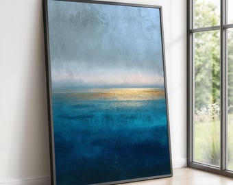 Abstract Blue Horizon Canvas Wall Art, Mark Rothko Modern Canvas, Ocean Landscape Painting, Contemporary Home Decor