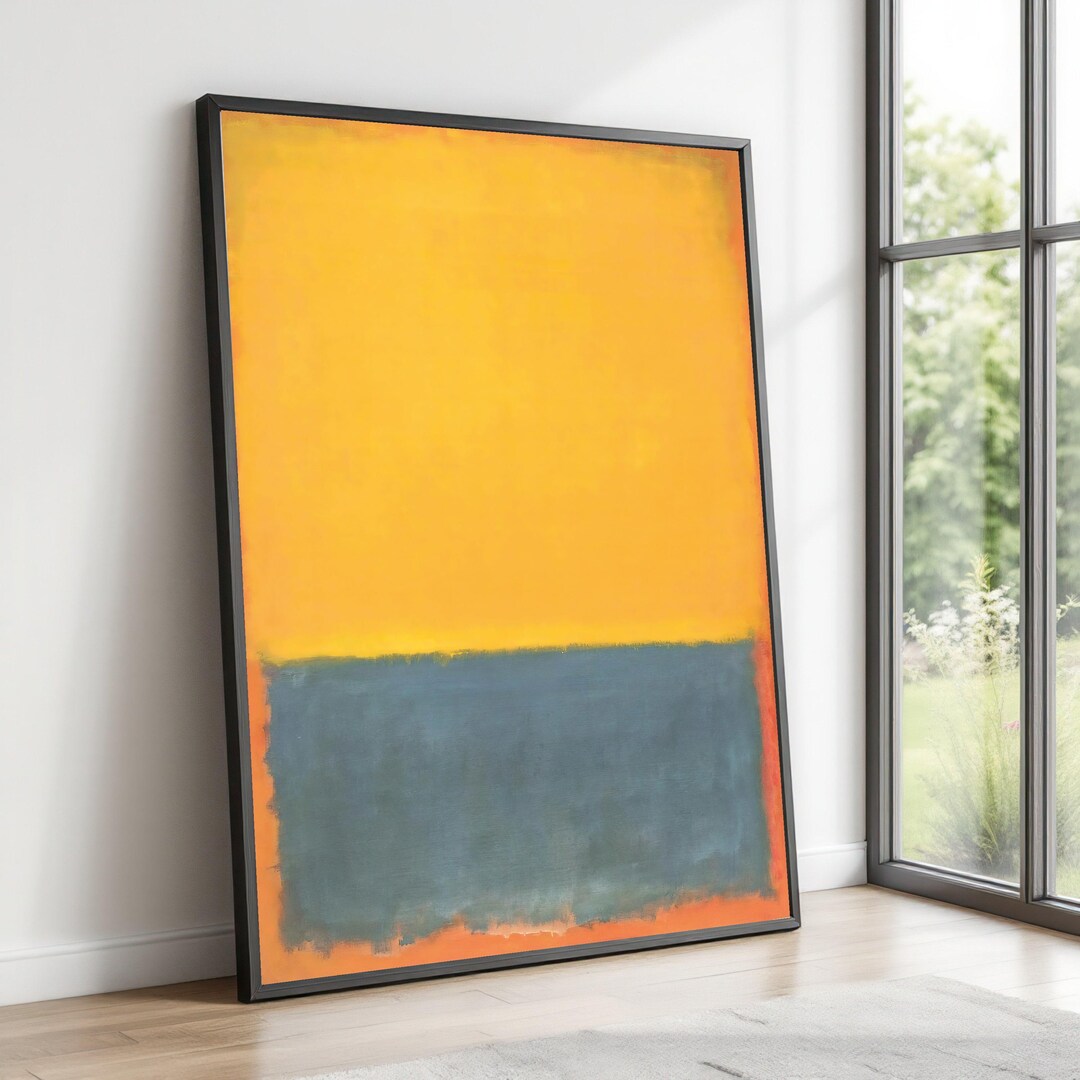 Modern Abstract Canvas Wall Art, Bold Yellow and Blue Color Blocks ...