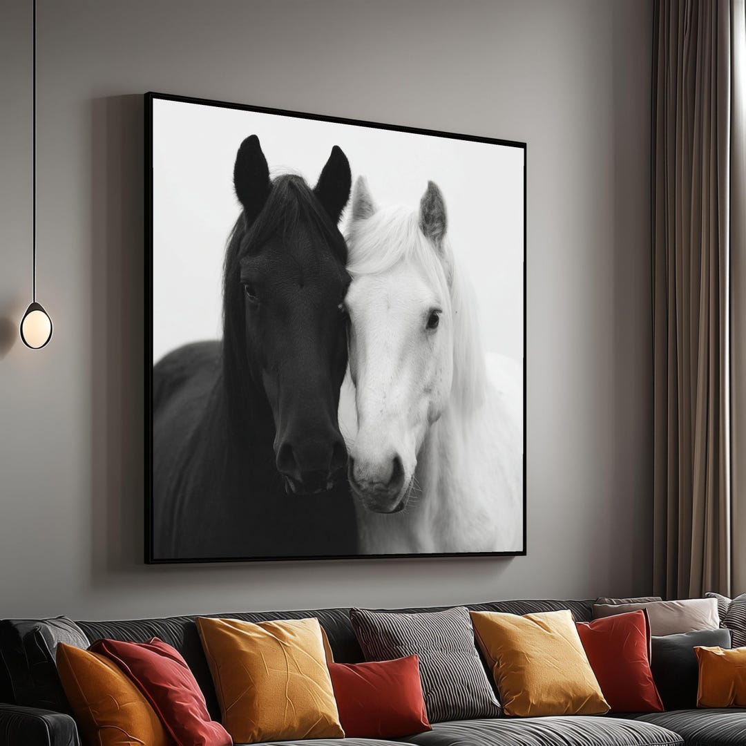 Black and White Horses Canvas Wall Art, Equine Portrait Canvas, Animal ...