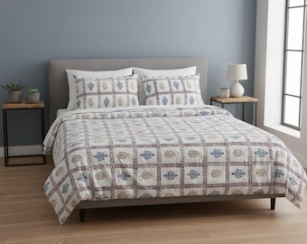 Handcrafted Cotton Duvet Cover – Floral Paisley Block Print, Indian Bedding Set