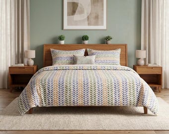Hand Block Print Cotton Duvet Cover Set | Multicolor Leaf Bedding