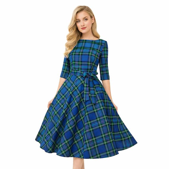 navy and green plaid dress Women's Custom Scottish Tartan Maxi | Handmade Wool Dress | Vintage Highland Style Gown | 50+ Clan Tartans Available 2026 Homecoming Dresses