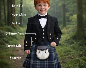 Kids Scottish Kilt Outfit | 6-Piece Prince Charlie Highland Set