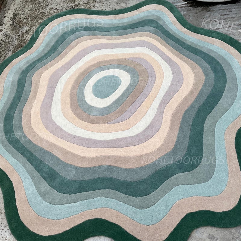 Funky Green Rug Green and Cream Rug Funky - Etsy