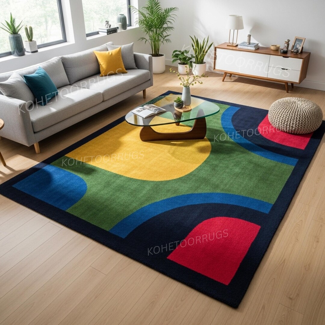 Hand Tufted Wool Rug Rug Abstract Geometric Organic Shapes Multi Color ...