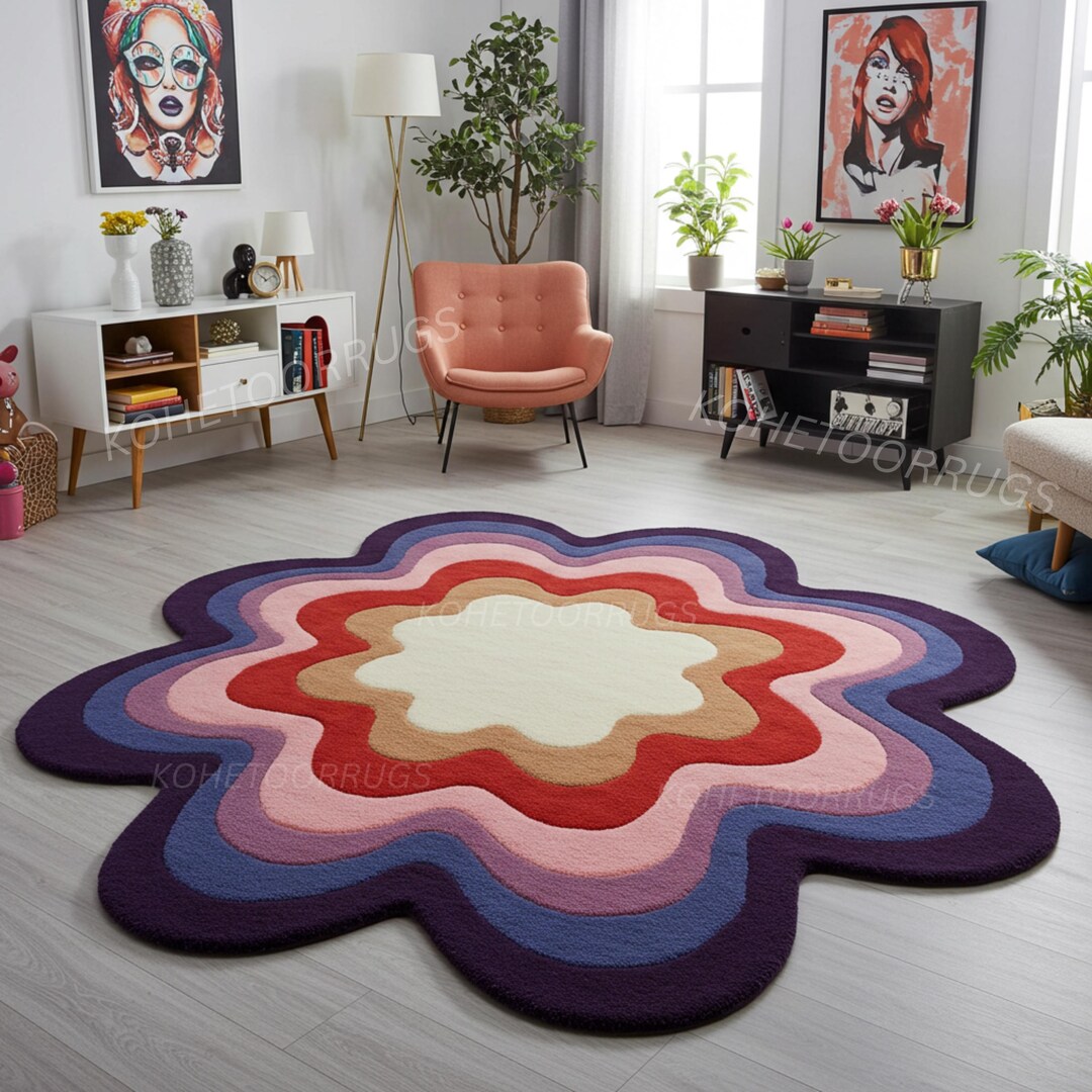 Bloom Collection Rugs Bloom Aura Hand Tufted Wool Flower Rug Colorful Modern Bohemian 8x8 ...