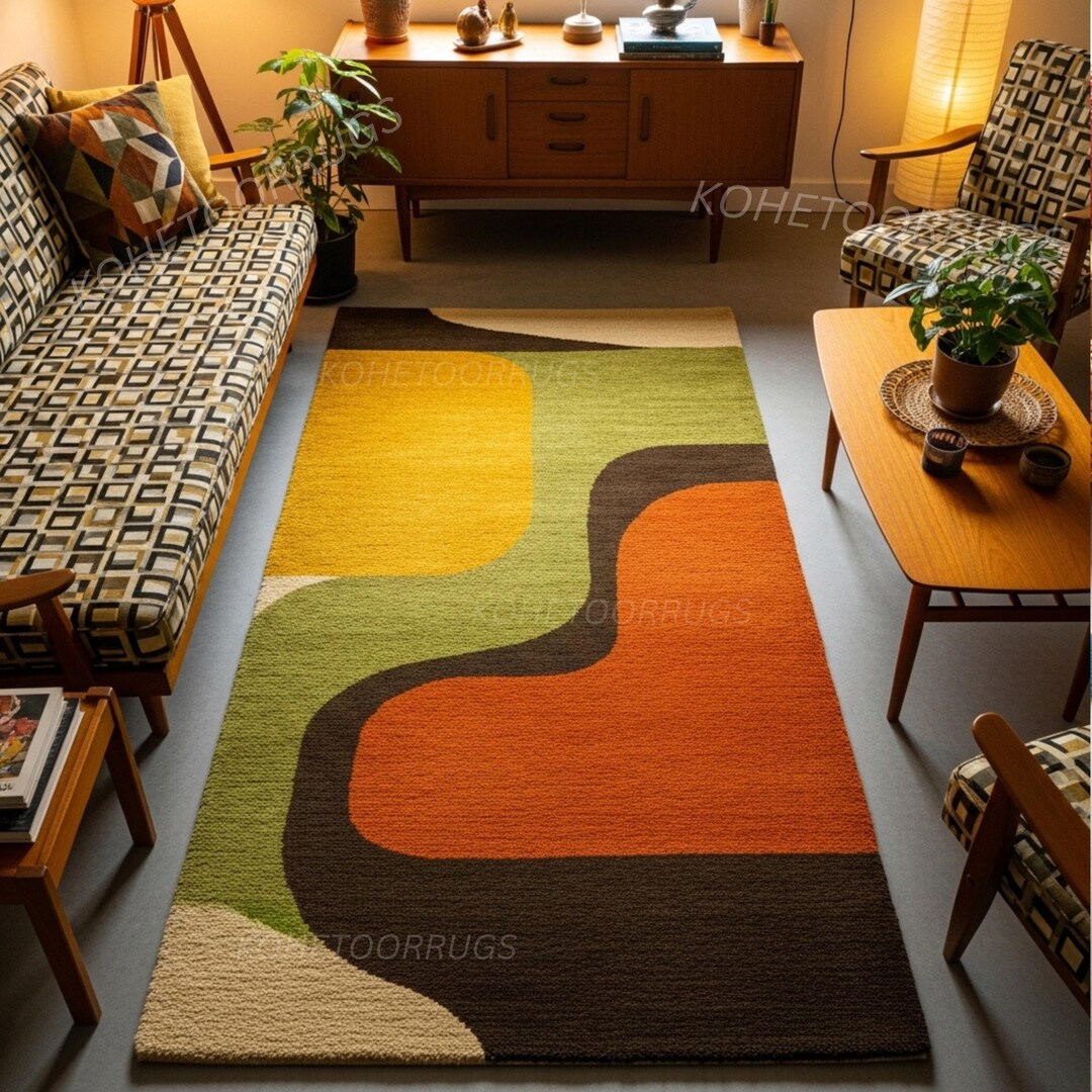 Mid Century Abstract Hand Tufted Wool Rug, Retro Geometric 3x6 Area ...