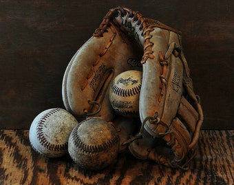 Vintage Baseballs & Glove Photograph Man Room Decor Boys Room Decor Sports Art Sports Photos Wall decor Baby Boy Decor Vintage Baseball