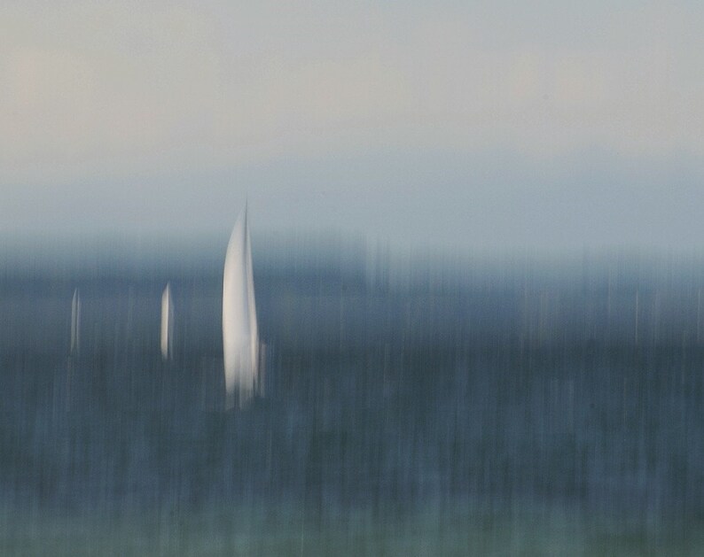 Sailboats Abstract Photo, Sailboats on the Sound, Seascape, Beach decor, Home decor, Wall decor, Seacoast decor, Dreamy, Minimal image 1