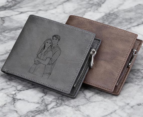 Personalized Photo Wallet Custom Men's Leather Wallet Anniversary Gift for Him, Fathers Day Gift with Engraved Name Custom Photo