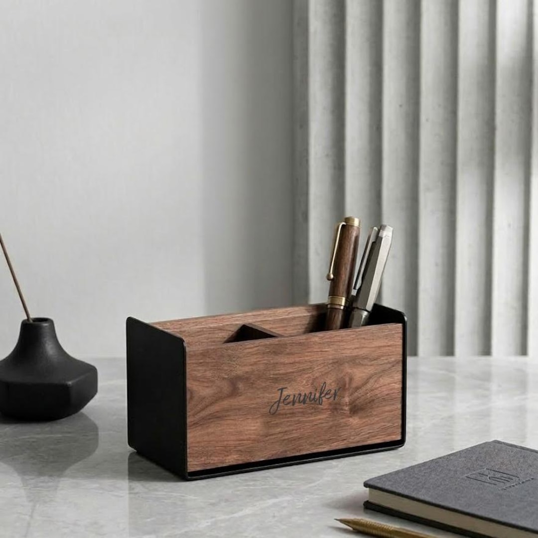 Personalized Walnut Wood Pen Holder Custom Engraved Desk Organizer ...